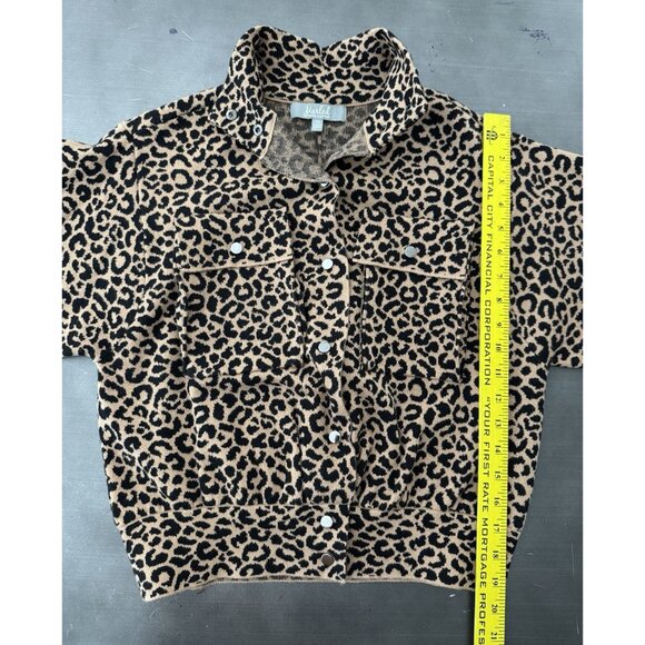 Marled Cheetah Crop Jacket Brown Animal Print Snap Button Moto Stretch Shacket - Picture 8 of 9